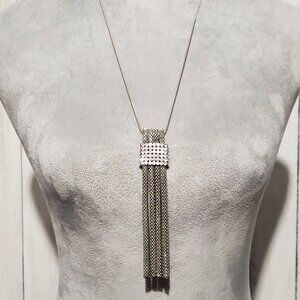 Silver Rhinestone Fringe Tassel Necklace Statement Glam Cocktail Artsy Y2K Retro